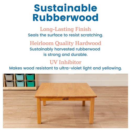ECR4Kids 30in x 30in Square Hardwood Table with 14in Legs, Kids Furniture, Honey