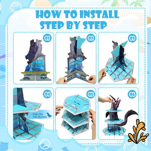 GLURUITE Mosasaurus Dinosaur Cupcake Stand Party Decorations Mosasaurus Cupcake Holder Dinosaur Dessert Tower for Dinosaur Theme Party Birthday Supplies