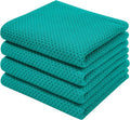 Homaxy Kitchen Dish Towels - 100% Cotton Waffle Weave, Ultra Soft & Absorbent, 13 x 28 Inches, 4-Pack | Teal