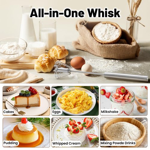 2026 Upgraded Semi-Automatic Stainless Steel Egg Beater – Hand Push Whisk for Baking, Cooking & Stirring – Perfect for Whisking Eggs, Batters & Creams – Effortless Mixing for Quick, Smooth (12in)