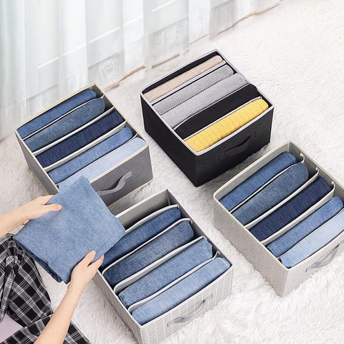 Homsorout Closet Organizers - 5-Cell Jean Organizer for Efficient Wardrobe Storage | Foldable Drawer Set (Black)