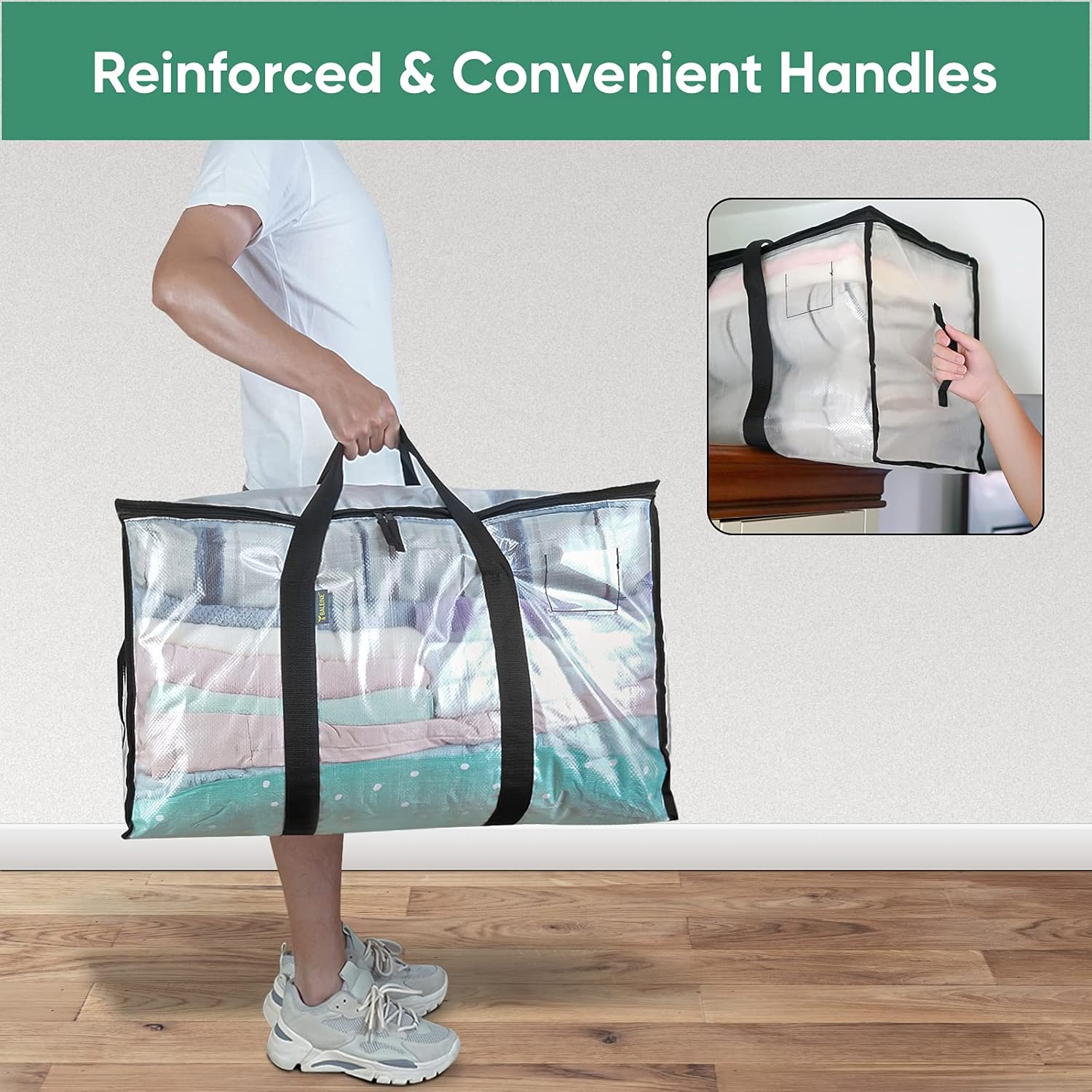 BALEINE Oversized Moving Bags - Heavy-Duty Storage Totes with Reinforced Handles | Clear 4-Pack