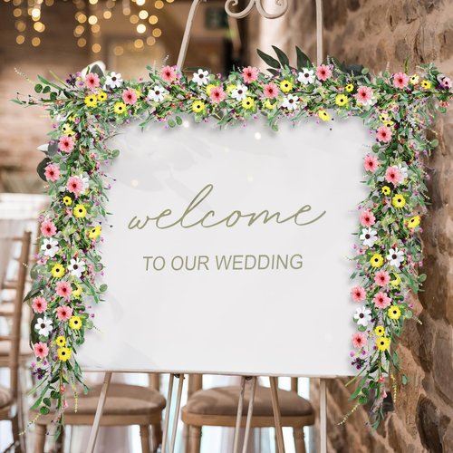 2Pcs 6.5 Ft Summer Flower Vine Garlands Artificial Wildflower Wisteria Lavender Daisy Spring Garland Not Withering Floral Wreath Garland All Year Round Home Decor for Indoor Outdoor Home Wedding Arch