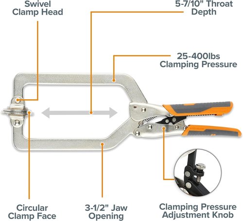 BORA Auto Adjust 6-Inch Locking Vise Grip Clamp - Heavy-Duty Welding Tool with Comfortable Grips