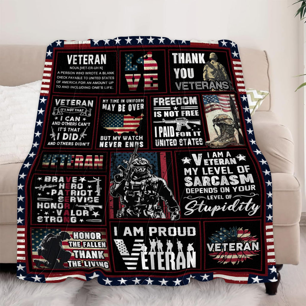 BUUGVIIL Veteran Gifts for Men Dad Husband, Fathers Day Birthday Retirement Gifts for Veterans, Navy/Army/Air Force Veteran Gifts, Hard Head Veterans Blanket 50"x60"