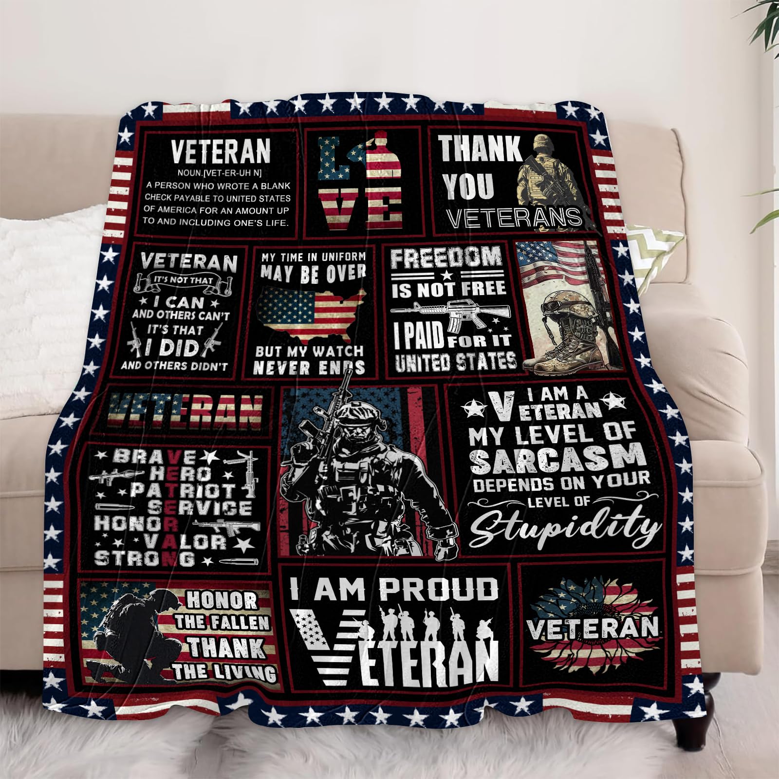 BUUGVIIL Veteran Gifts for Men Dad Husband, Fathers Day Birthday Retirement Gifts for Veterans, Navy/Army/Air Force Veteran Gifts, Hard Head Veterans Blanket 50"x60"