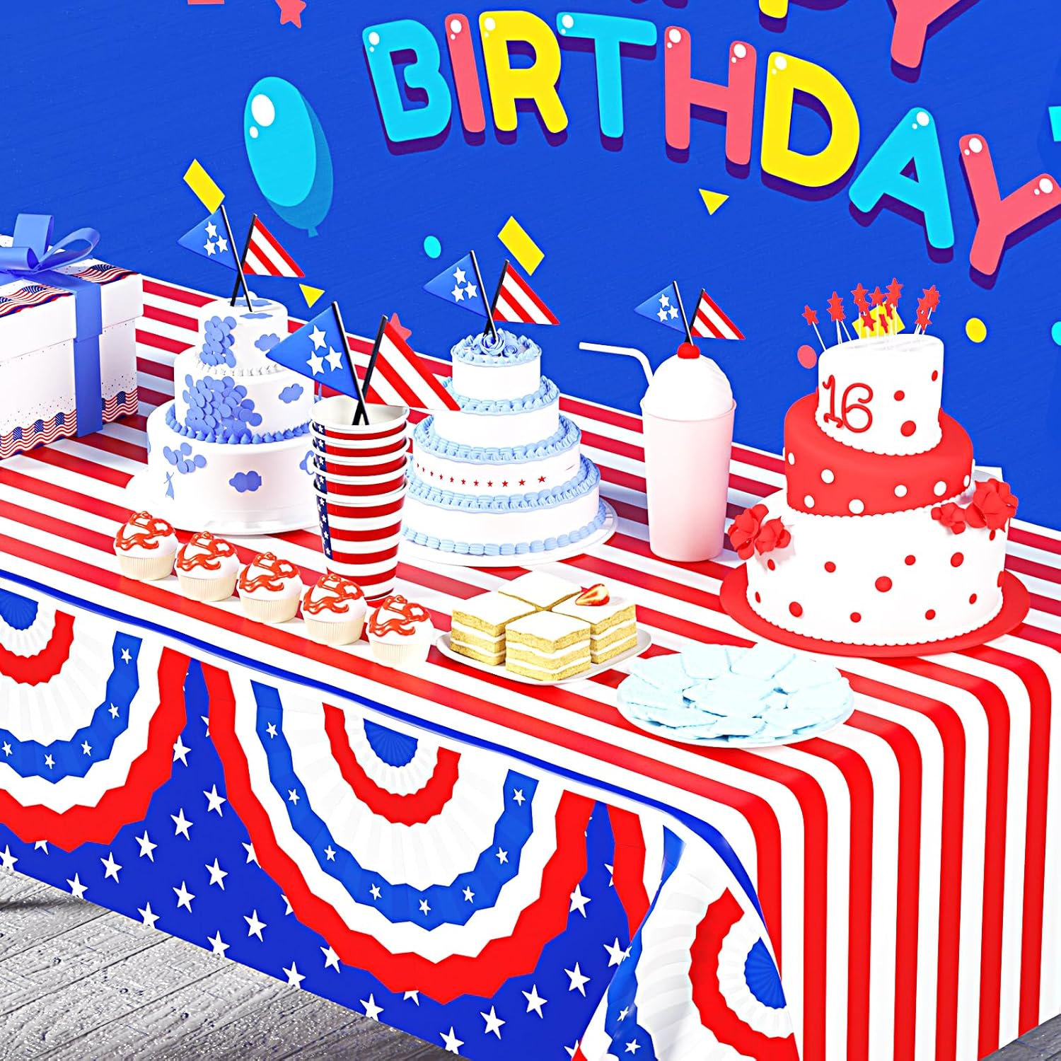 Patriotic Tablecloth by [Brand Name] - 3 Pack Disposable 4th of July Table Covers | 108in x 54in