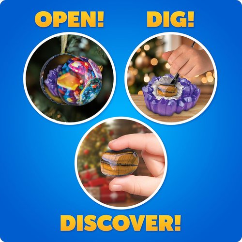 Blue Marble Science Christmas Ornament Kit - 4 Dinosaur Dig Kits with Gemstones & Bricks for Kids