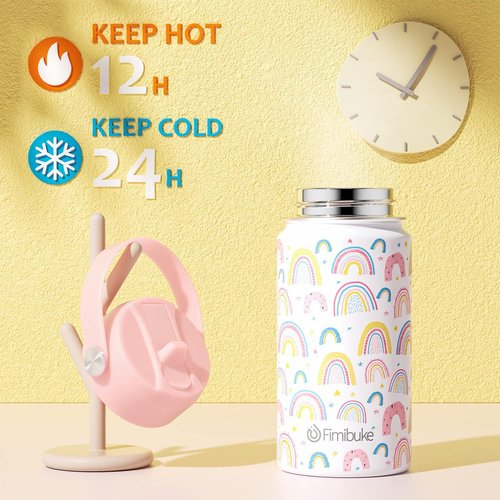 Fimibuke Kids Insulated Water Bottle - 14oz BPA-Free Stainless Steel Tumbler | Leak-Proof & Straw, Rainbow