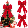 2 Pcs Red Christmas Bows Outdoor Decorations - 16”x24” Large Christmas Tree Topper Bow, Velvet Wreath Bow with Glitter Gold Edge for Xmas Home Front Door Decor