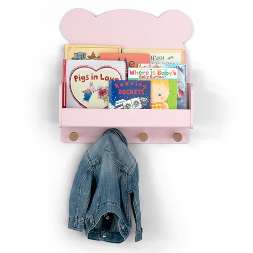 babyGap by Delta Children Brannan Bear Wall Shelf with 4 Hooks, Blush