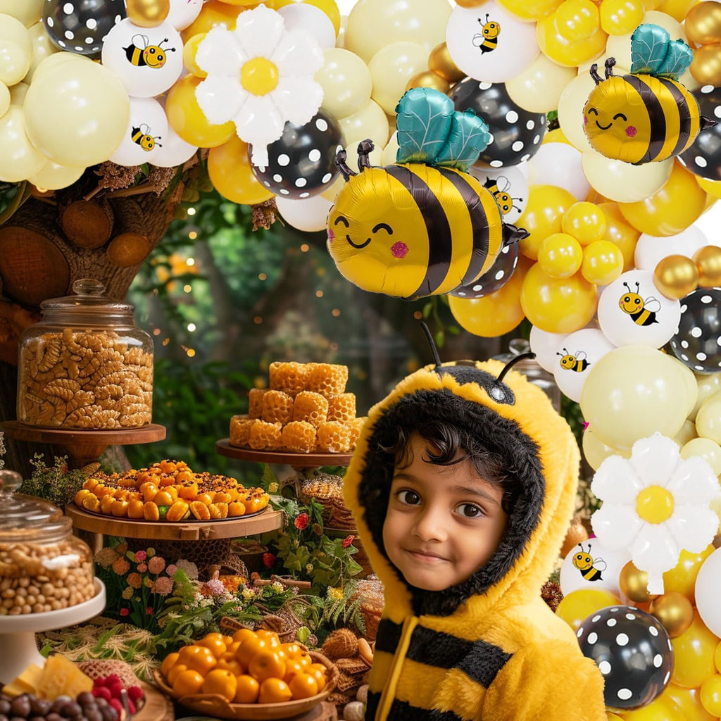 Bumble Bee Balloon Garland Kit - 135 Pcs Yellow, Black & White Arch for Baby Showers & Birthday Parties