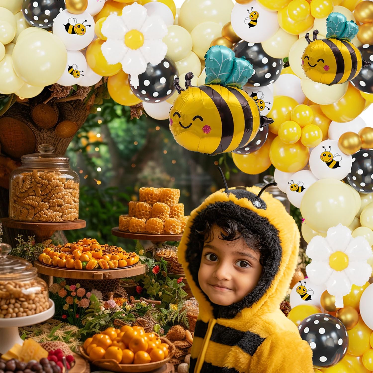 Bumble Bee Balloon Garland Kit - 135 Pcs Yellow, Black & White Arch for Baby Showers & Birthday Parties