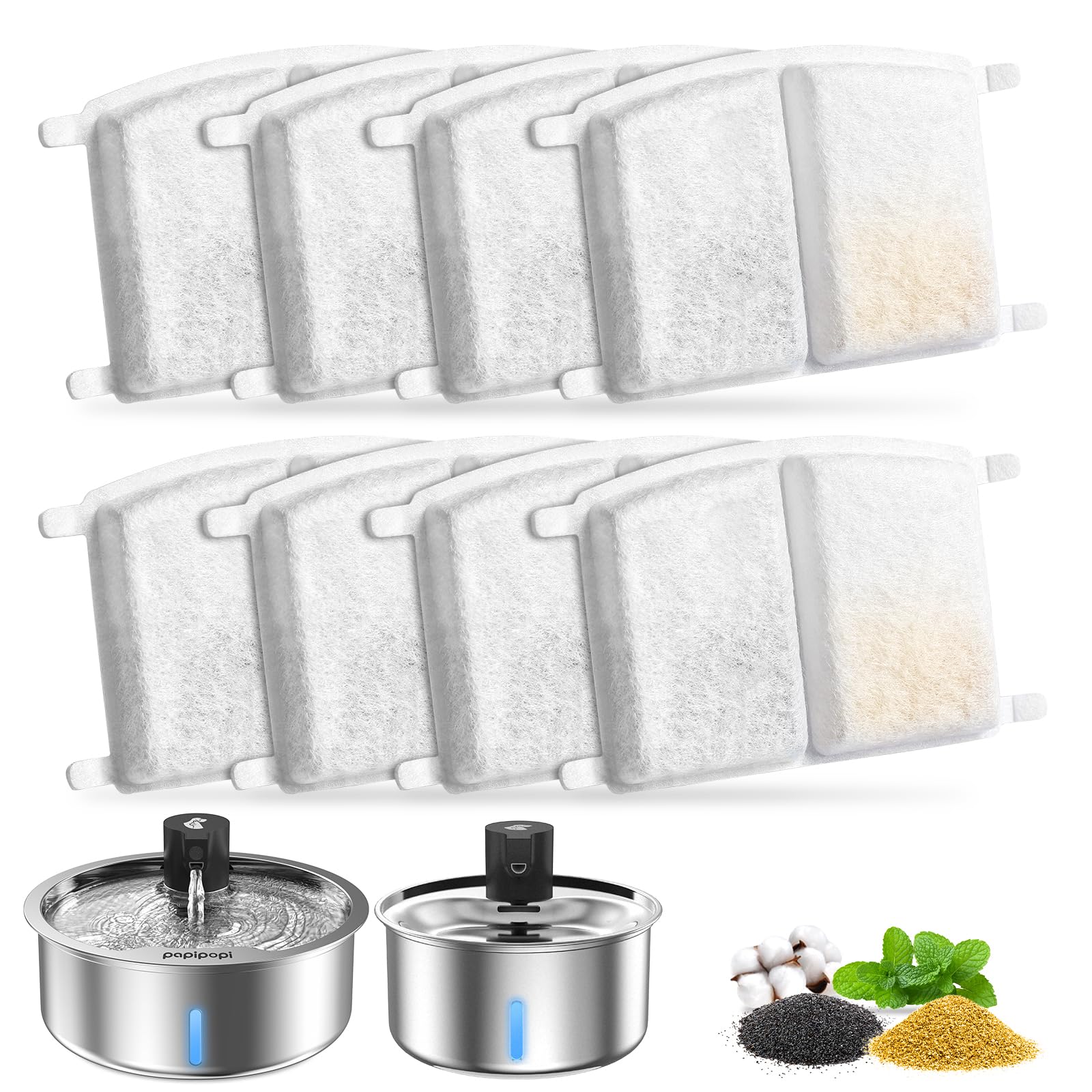 Dog Water Fountain, 8L Stainless Steel Dog Water Fountain for Large Dogs, Dog Water Bowl Dispenser, Super Quiet Pump and Replacement Filters for Cats and Dogs (Primary 8 pcs Filters)