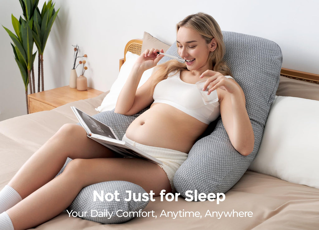Momcozy Pregnancy Pillow for Sleeping, Dreamlign U Pro Body Pillow with Adjustable Leg Pillow - Support for Back, Hips, Belly, Legs for Pregnant Women, 50-72 Inch Maternity Pillow with Air Layer Cover
