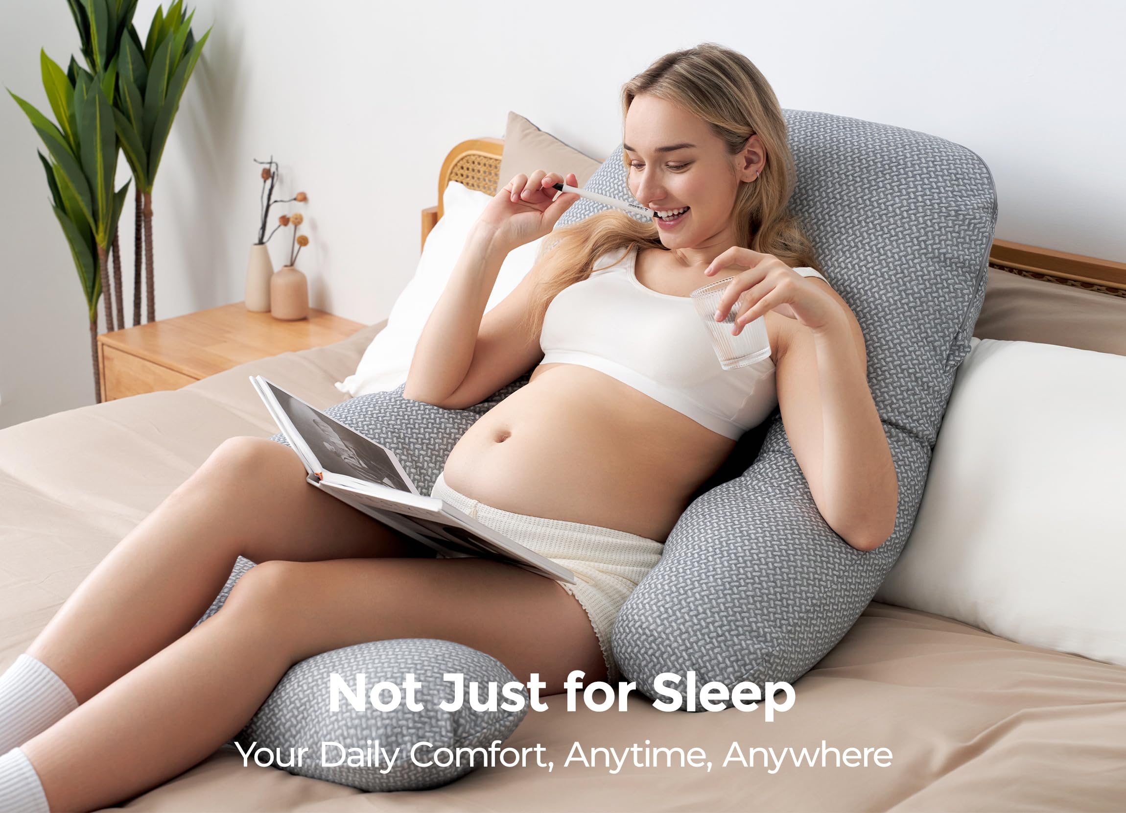 Momcozy Pregnancy Pillow for Sleeping, Dreamlign U Pro Body Pillow with Adjustable Leg Pillow - Support for Back, Hips, Belly, Legs for Pregnant Women, 50-72 Inch Maternity Pillow with Air Layer Cover