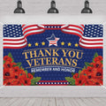 Red Poppies Veterans Day Banner - Thank You Veterans Decorations | 4th of July Patriotic Backdrop