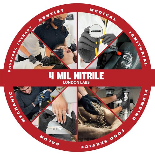 London Labs Synsafe 4 Mil - Black Nitrile Exam Gloves –Disposable Latex Free & Powder Free – Extra Strong, Rubber Gloves – First Aid Kit, Medical, EMT, Cleaning, Cooking | Pack of (100 ct)