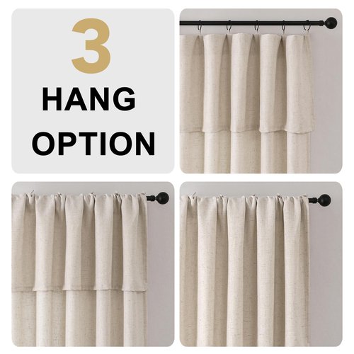 H.VERSAILTEX Linen Curtains with Valance 84 Inch Length for Living Room Boho Window Drapes 2 Panels Set for Farmhouse Semi-Sheer Curtain for Bedroom Rod Pocket/Ring Top 52 x 84 Inch, Linen