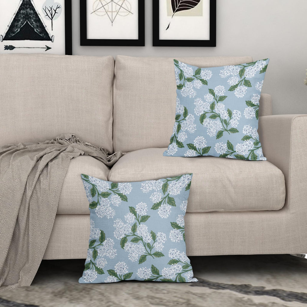 Light Blue Green White Hydrangea Pillow Covers 18x18 Set of 2 Floral Leaves Print Decorative Throw Pillowcases Outdoor Rustic Flower Farmhouse Spring Cushion Cases Decor for Home Couch Sofa Bed