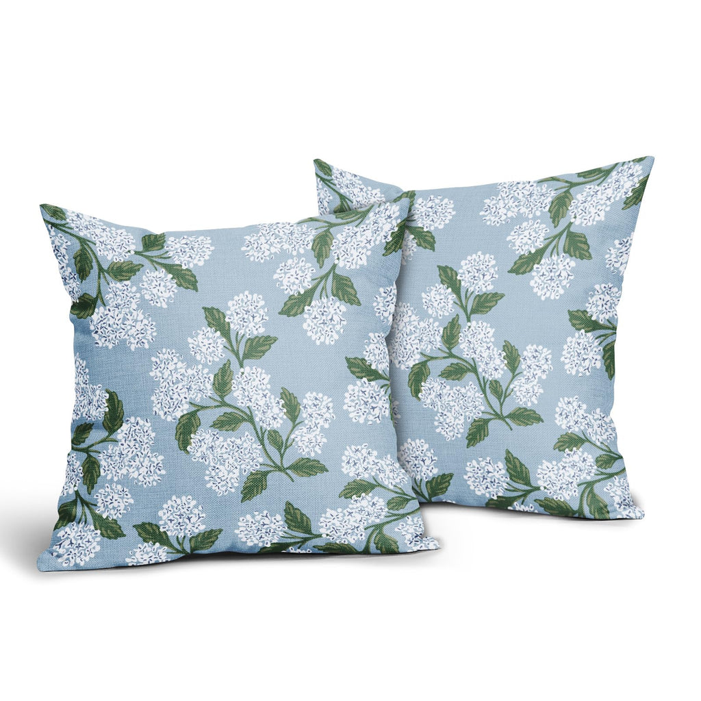 Light Blue Green White Hydrangea Pillow Covers 18x18 Set of 2 Floral Leaves Print Decorative Throw Pillowcases Outdoor Rustic Flower Farmhouse Spring Cushion Cases Decor for Home Couch Sofa Bed