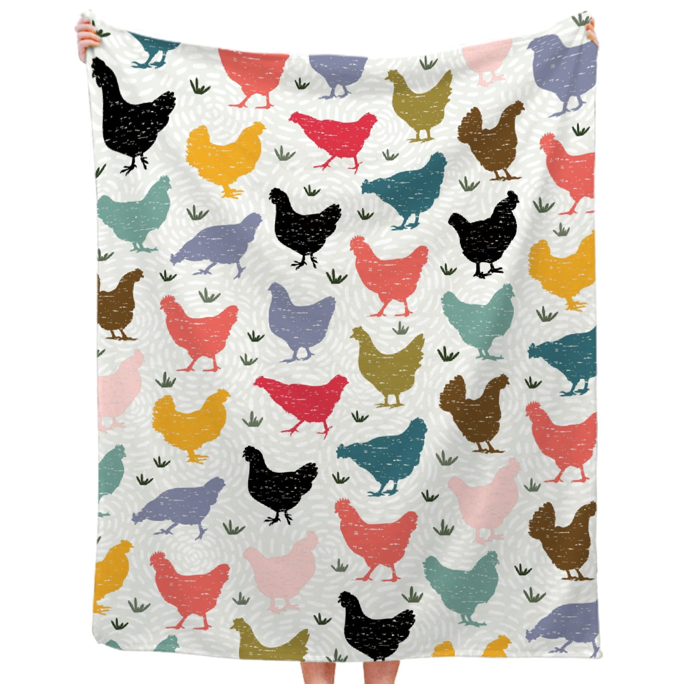 JOCASA Colorful Chicken Blanket Gifts Flannel Lightweight Soft Cozy Blankets Throws Bedding Kids Adult Farm Chickens Gift Couch Sofa Bedroom Girls Boys All Season 60"x80" for Adult
