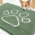 OLANLY Dog Door Mat - Muddy Paws Absorbent Doormat | Non-Slip Chenille, 30x20, Olive Green & White
