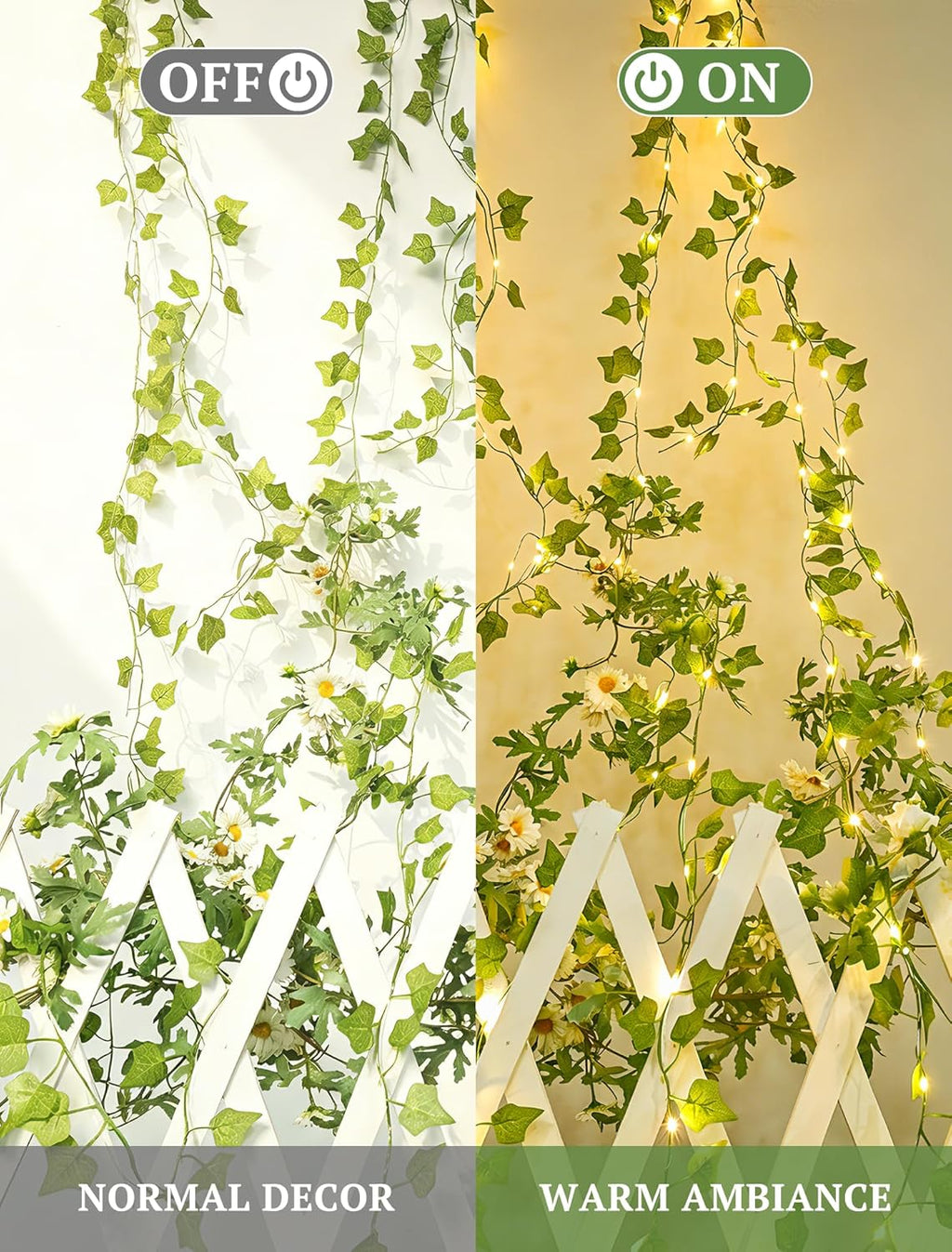Skiennix Fairy Lights - 13ft Ivy Garland String Lights with Remote | 40 LED USB/Battery Operated for Bedroom, Wedding, Christmas Decor (Warm White)