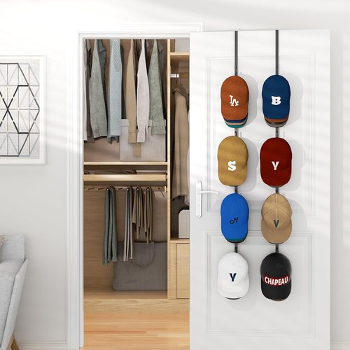 HapiRm Over Door Hat Rack - 8 Hook Organizer for 40 Caps | Stylish Storage Solution in Black