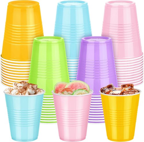 Kochorie 12 Ounce Disposable Plastic Cups - 50 Pack in Pastel Rainbow for Parties & Events