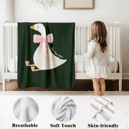 VRW Coquette Pink Bow Goose Kids Blanket, Dark Green Goose Nursery Throw Blanket Gifts for Girls Nursery Toddler Kids Room Bedroom Couch Bed Decor, 30x40 Inch
