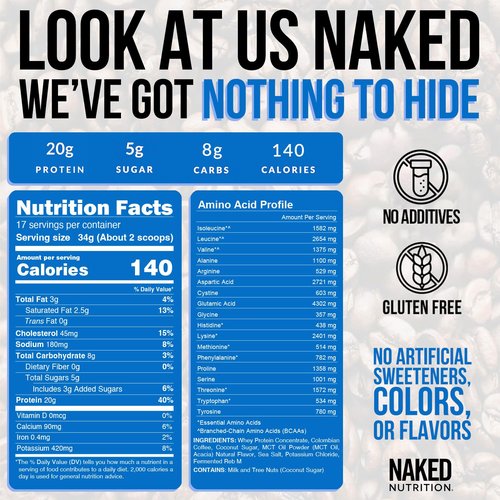 NAKED Caramel Latte Protein Coffee - Delicious Keto-Friendly Iced Protein Shake, 17 Servings