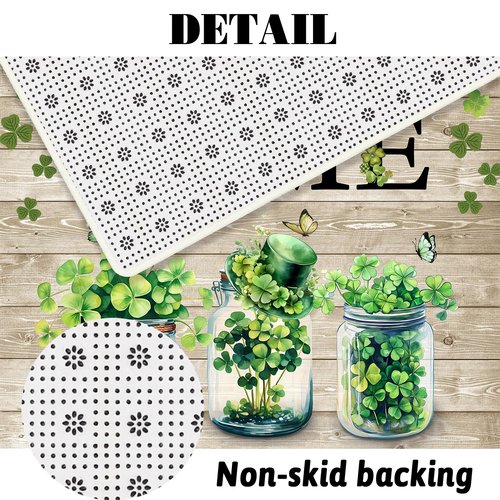 MEHOFOND 4pcs St. Patrick's Day Shower Curtain Set with Non-Slip Rugs Toilet Lid Cover and Bath Mat,Green Shamrock Clover Shower Curtain Set,Irish St Patrick's Day Home Sweet Home Bathroom Decor