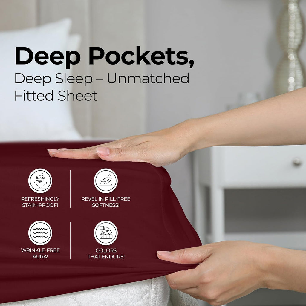 Utopia Bedding Full Fitted Sheet - Deep Pocket Microfiber - Soft & Fade Resistant - Red Burgundy