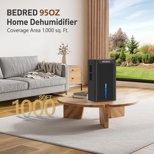 Dehumidifier | 95OZ Home Dehumidifier - Quiet Operation, Auto Shut Off & 7 Color Ambient Light (Black) for Up to 1000 Sq.Ft