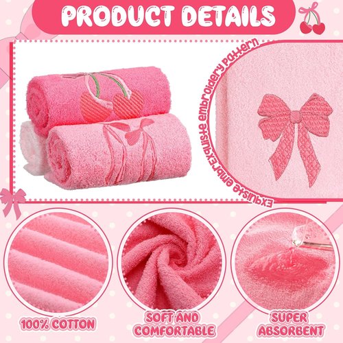 FuWeave 3 Pcs Pink Hand Towels - Soft 100% Cotton, Absorbent & Decorative | Perfect Bridal Shower Gift 13.7 x 29.5''