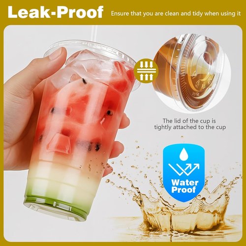 Charmount 24 oz Clear Plastic Cups - Disposable To-Go Cups with Lids & Straws for Cold Drinks | 100 Sets