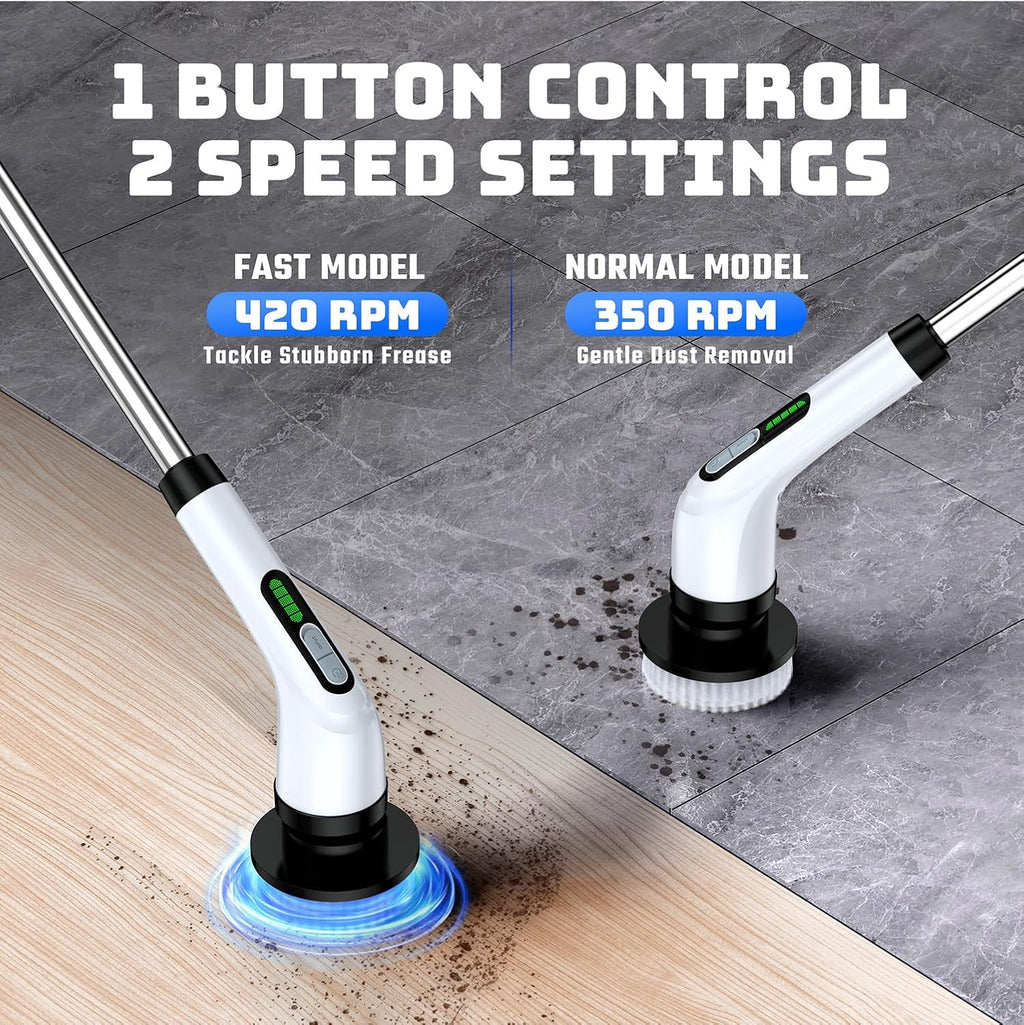 Skiennix Electric Spin Scrubber - Cordless Bathroom Cleaner with Long Handle & 7 Brush Heads | IPX7 Waterproof