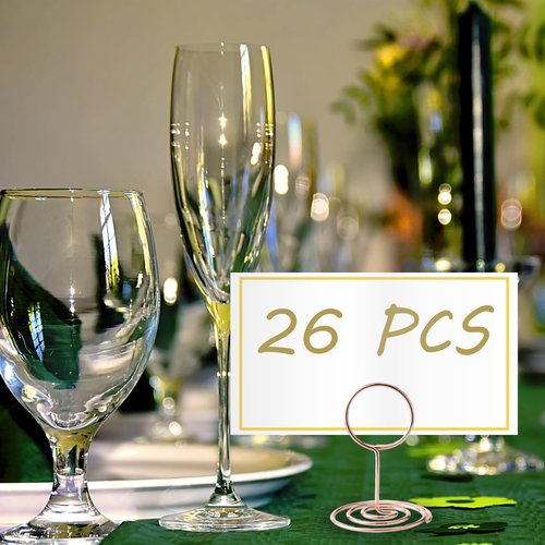 Hoewina 26Pcs Table Number Holders, Place Card Holder, Wire Picture Holder, Small Size Table Card Holders, Photo Holder for Centerpieces, Wedding Reception, Party, Birthday (Rose Gold)