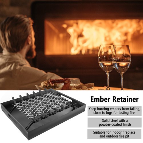 Fireplace Grate Ember Retainer,16x10Inches Steel Fireplace Ember Retainer Mesh,Metal Ember Retainer for Use on Fireplace Grates (Large)