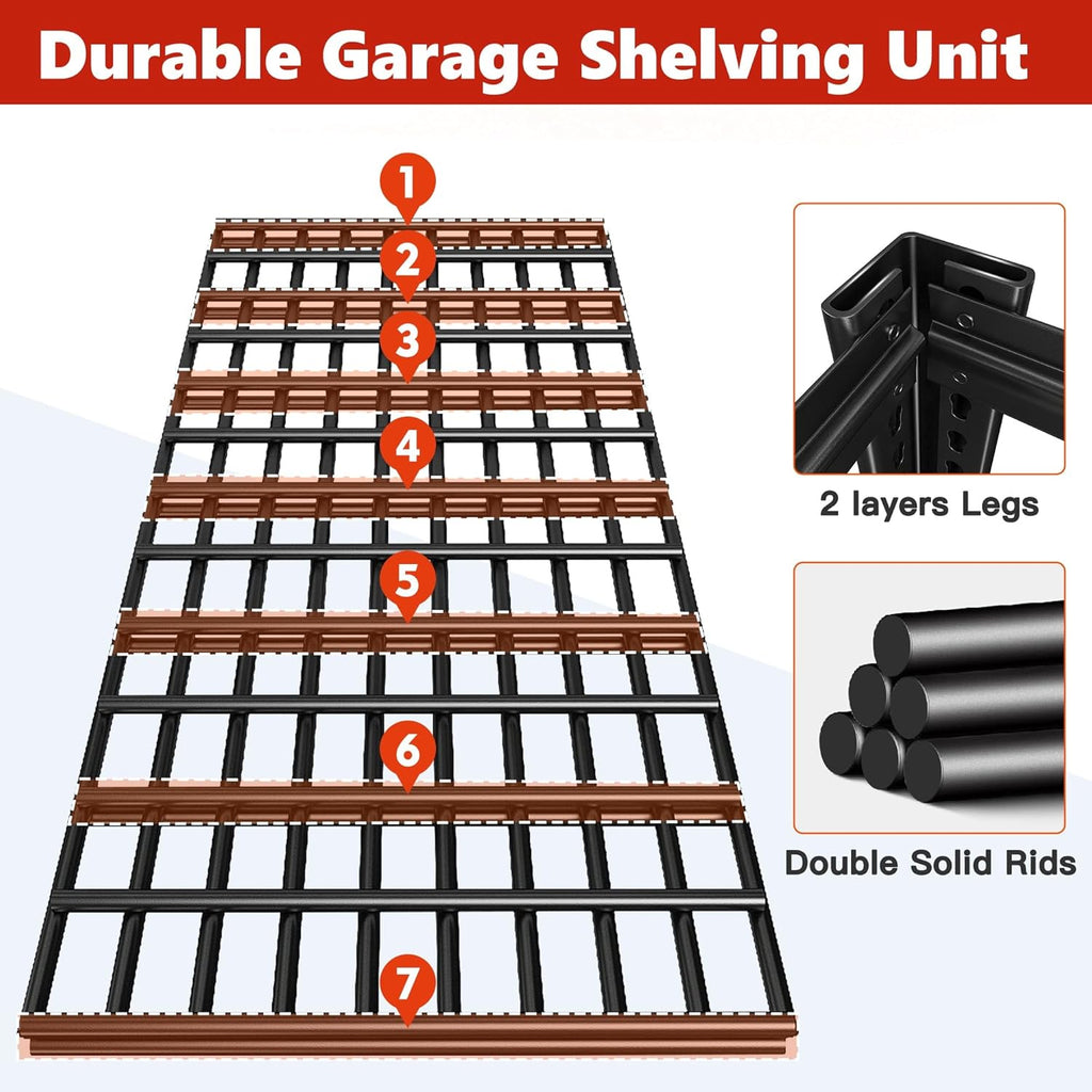 REIBII Heavy-Duty Garage Shelving - 6-Tier Adjustable Metal Storage Shelves, 3500LBS Capacity, 84"H x 48"W x 20"D