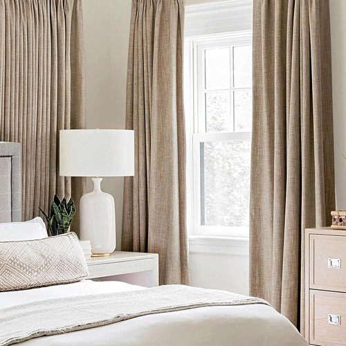 MIULEE 100% Blackout Linen Textured Curtains - Thermal Insulated Copper Brown Grommet Drapes | 42 x 84 Inch (2 Panels)