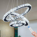 xychfantligh Modern Dimmable LED Chandelier 3 Rings Crystal Chandelier with Remote Stainless Steel Adjustable Pendant Light for Living Dining Room Bedroom