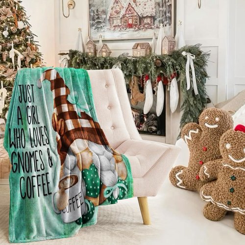Ivarunner Coffee Gnome Blanket for Girls- Gnomes Gifts for Gnome Lovers, Daughter, Kids, Galentine's Day Soft Spring Gnome Theme Throw Blanket, 50x40 Inches