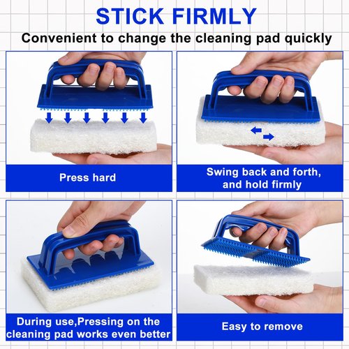 Maxdot 18 Pcs Handled Bath Scrubber Set, 15 Bathroom Scouring Pad 3 Bathtub Scrubber with Handle Non Scratch Soap Scum Remover for Cleaning Sink Shower Tile Swimming Pool Step Corner(Blue and White)