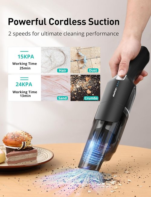 Aspiron Cordless Handheld Vacuum - 24KPA Powerful Car Cleaner with Wireless Charger | Ergonomic Design, Portable