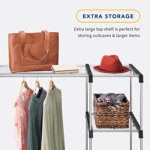 Whitmor Double Rod Freestanding Closet Organizer, Silver