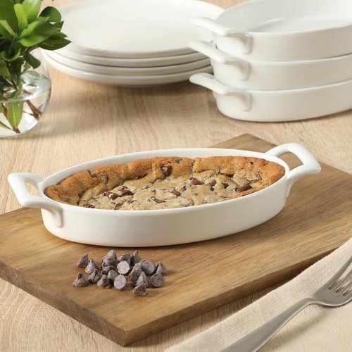 Gibson Home Oval Au Gratin Baking Dishes - 4-Piece Set, 15 oz Ceramic Casserole Dishes, White