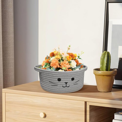 BYLSSNUK 9.8" x 4" Small Cat Toy Basket - Gift Baskets Empty for Baby Shower Baby Baskets for Nursery Cute Woven Rope Storage Basket for Home Decor, Cat Pet toy box, Grey Easter basket, 1Pack