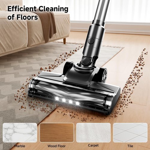Cordless Vacuum Cleaner, 35Kpa Vacuum Cleaner for Home, 45Mins Stick Vacuum with LED Display, Anti-Tangle & Wall Mount Charging, 6 in 1 Lightweight Vacuum for Hard Floors, Carpet, Pet Hair (black)
